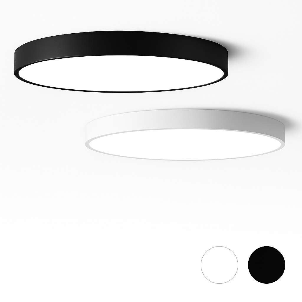 Flush Mount LED Fixture Round Iron Frosted Diffuser Adjustable Brightness Black White Overhead Lighting for Home Office Bedroom Kitchen 24 i