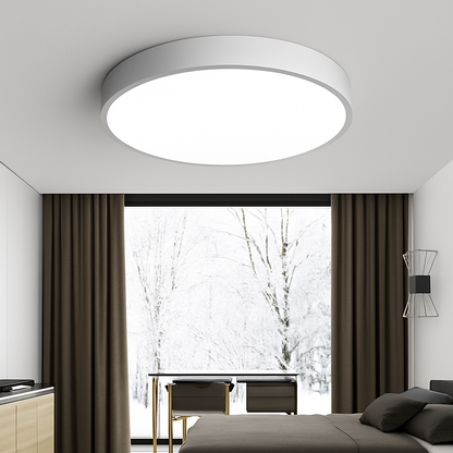 Flush Mount LED Fixture Round Iron Frosted Diffuser Adjustable Brightness Black White Overhead Lighting for Home Office Bedroom Kitchen 24 i