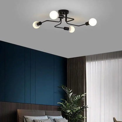 8-Light Semi Flush Mount Ceiling Fixture Black Aluminum 47 in Modern Linear Overhead Lighting for Dining Room Kitchen Living Space