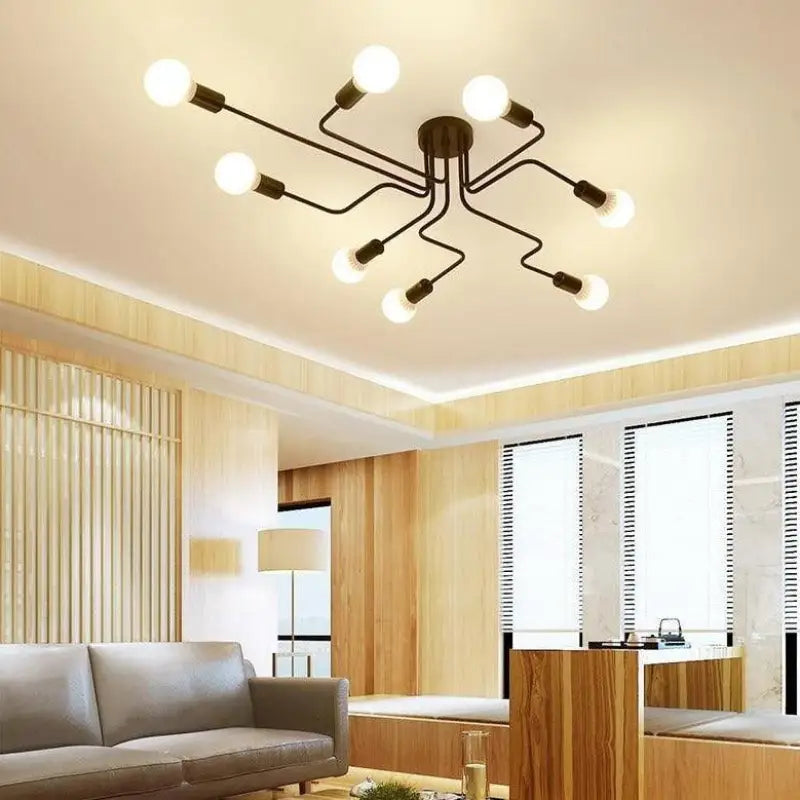 8-Light Semi Flush Mount Ceiling Fixture Black Aluminum 47 in Modern Linear Overhead Lighting for Dining Room Kitchen Living Space