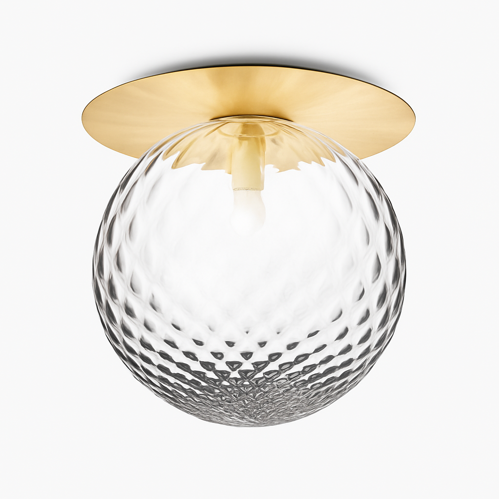 Round Gold Ceiling Light with Glass Globe – LED Flush Mount Fixture for Bedroom & Living Room
