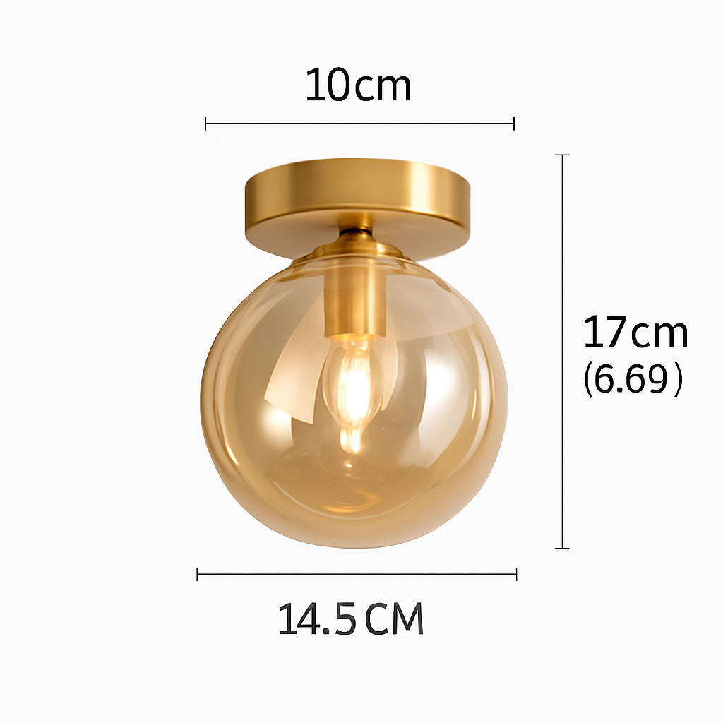 Decorative LED Flush Mount Light with Tinted Glass Globe for Bedroom Hallway Kitchen Dining | Surface Mount Fixture | E27 Bulb Included
