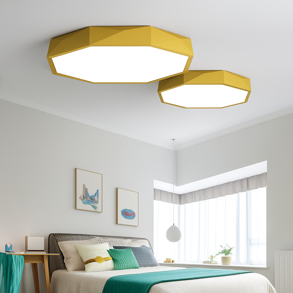 Octagonal Acrylic LED Flush Mount Light 24 in Black Low Profile for Bedroom Living Room Hallway Modern Geometric Design Warm Cool White