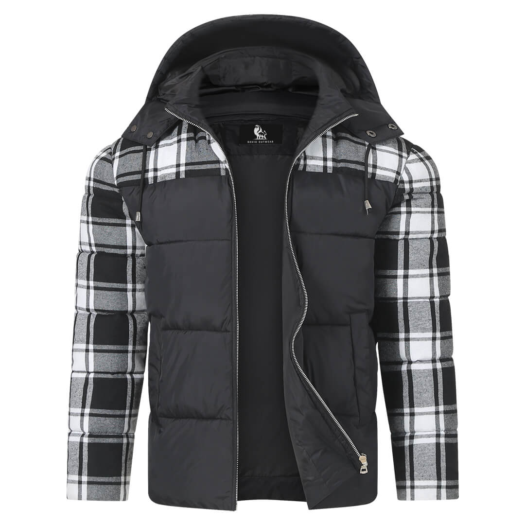 Checkered Insulated Puffer Coat – Lightweight Winter Jacket for Men – Water-Resistant Polyester Outerwear