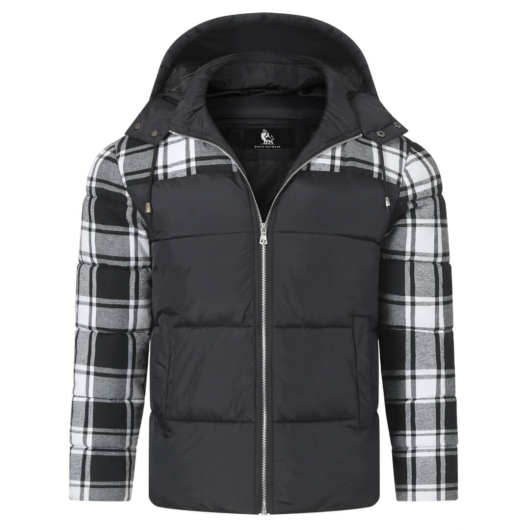 Checkered Insulated Puffer Coat – Lightweight Winter Jacket for Men – Water-Resistant Polyester Outerwear
