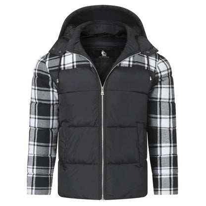 Checkered Insulated Puffer Coat – Lightweight Winter Jacket for Men – Water-Resistant Polyester Outerwear