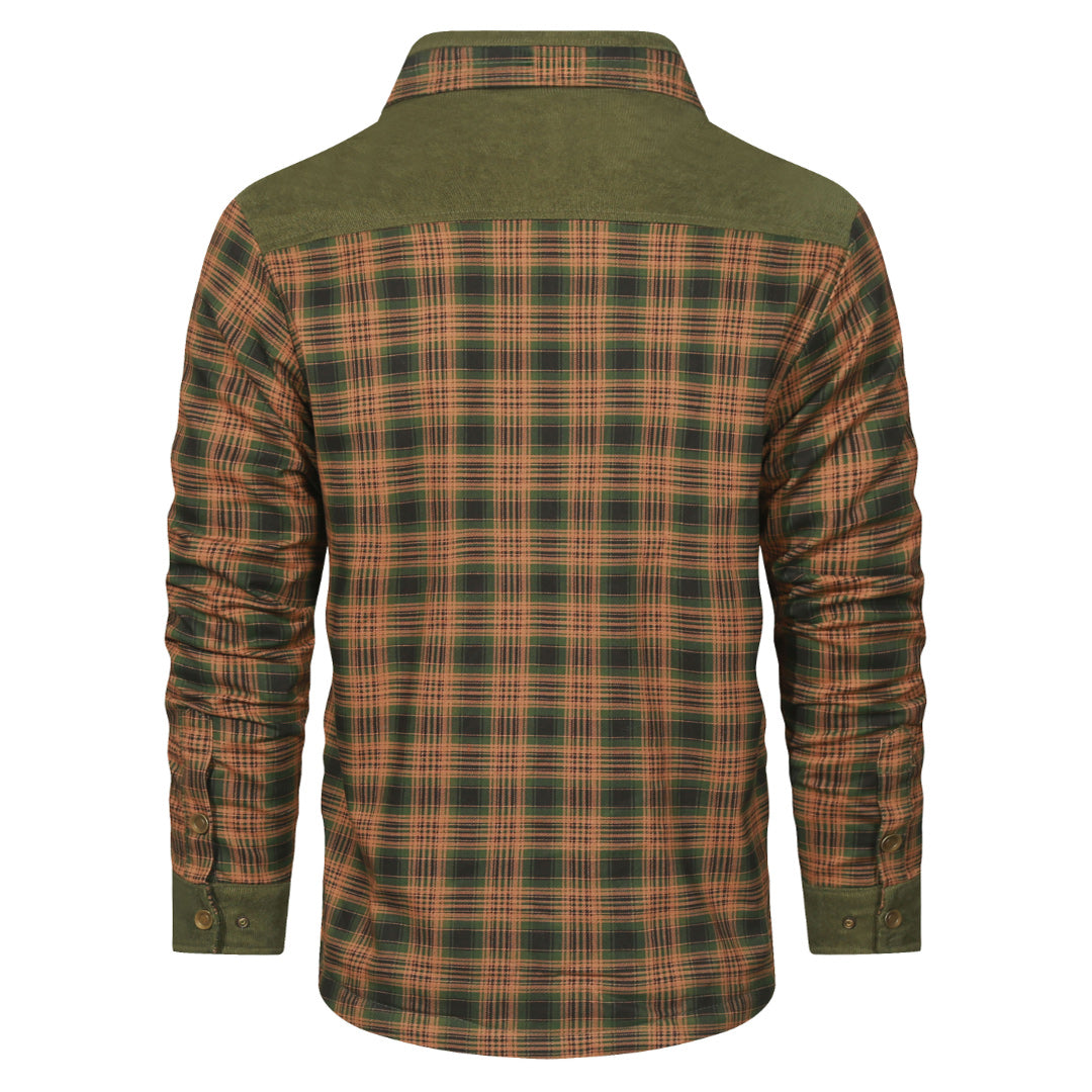 Checkered Flannel Overshirt for Men – Heavyweight Cotton Blend Button-Up Shacket with Chest Pockets – Perfect Layer for Fall, Winter