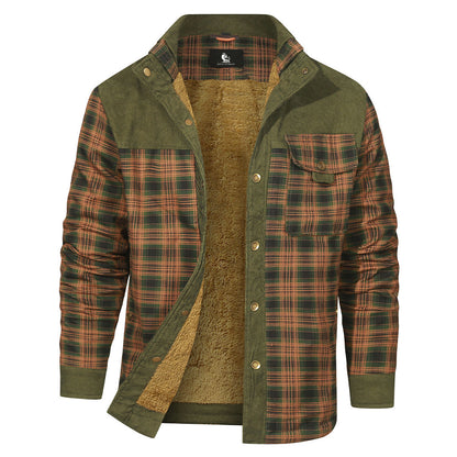 Checkered Flannel Overshirt for Men – Heavyweight Cotton Blend Button-Up Shacket with Chest Pockets – Perfect Layer for Fall, Winter