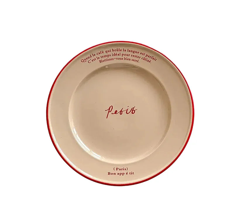 Ceramic Dessert Plate 8 Inch Round Pastel Serving Dish with Script Detail for Kitchen Table Breakfast Pastry Appetizer Snack