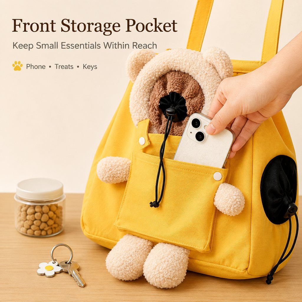 Ortekor Plush Bear Cat Carrier Tote Bag – Dual Head-Out Shoulder Carrier for Walks, Errands & Keeping Your Cat Close