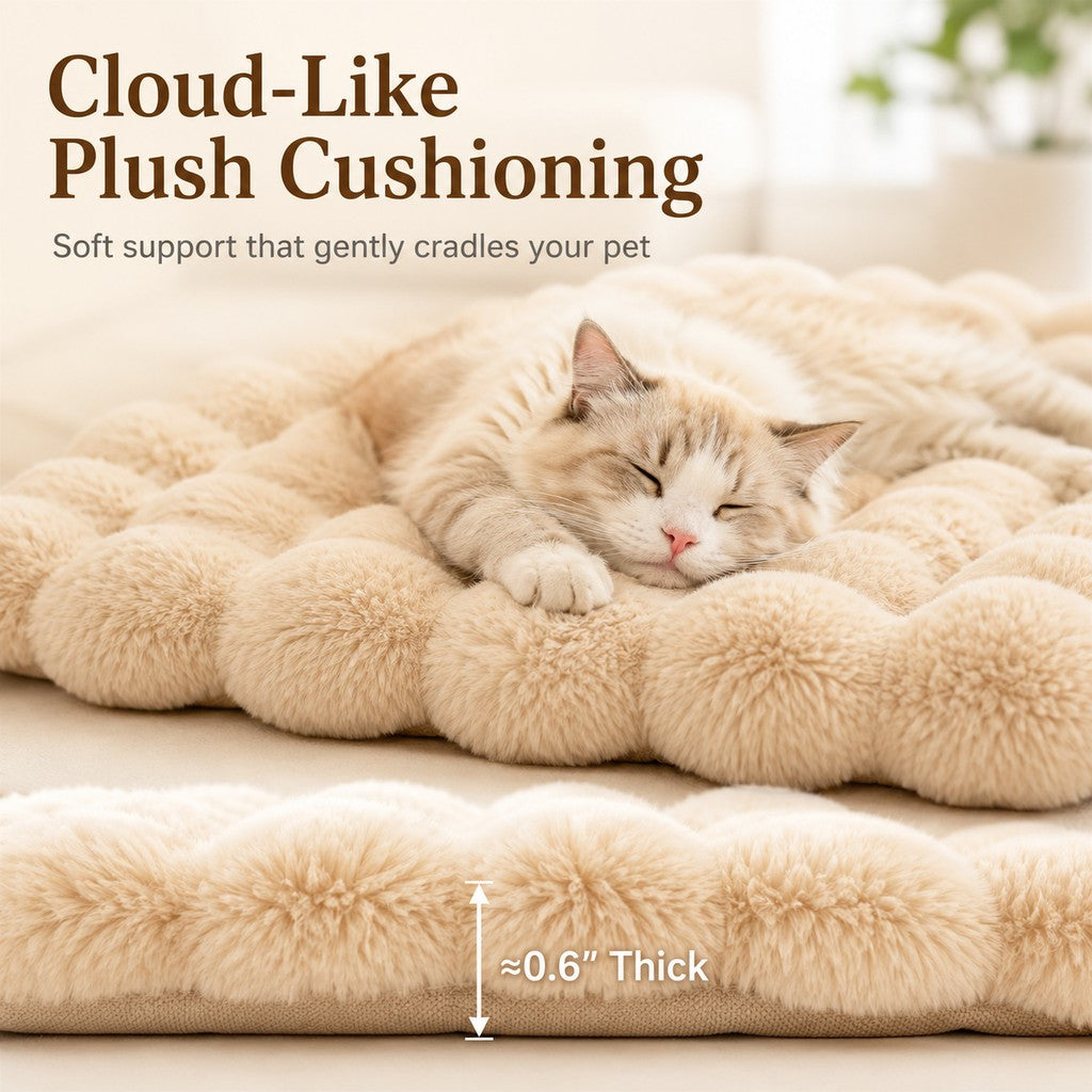 Ortekor Plush Cat Bed Mat for Indoor Naps - Non-Slip Washable Faux Fur Cushion for Cats & Small Dogs