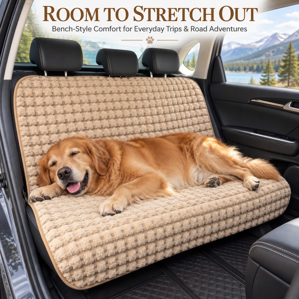 Ortekor Plush Dog Car Seat Cover for Back Seat - Cozy Bench Seat Protector for Pet Hair, Dirt & Everyday Scratches