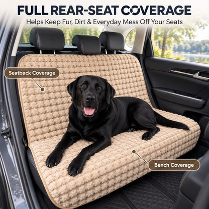 Ortekor Plush Dog Car Seat Cover for Back Seat - Cozy Bench Seat Protector for Pet Hair, Dirt & Everyday Scratches