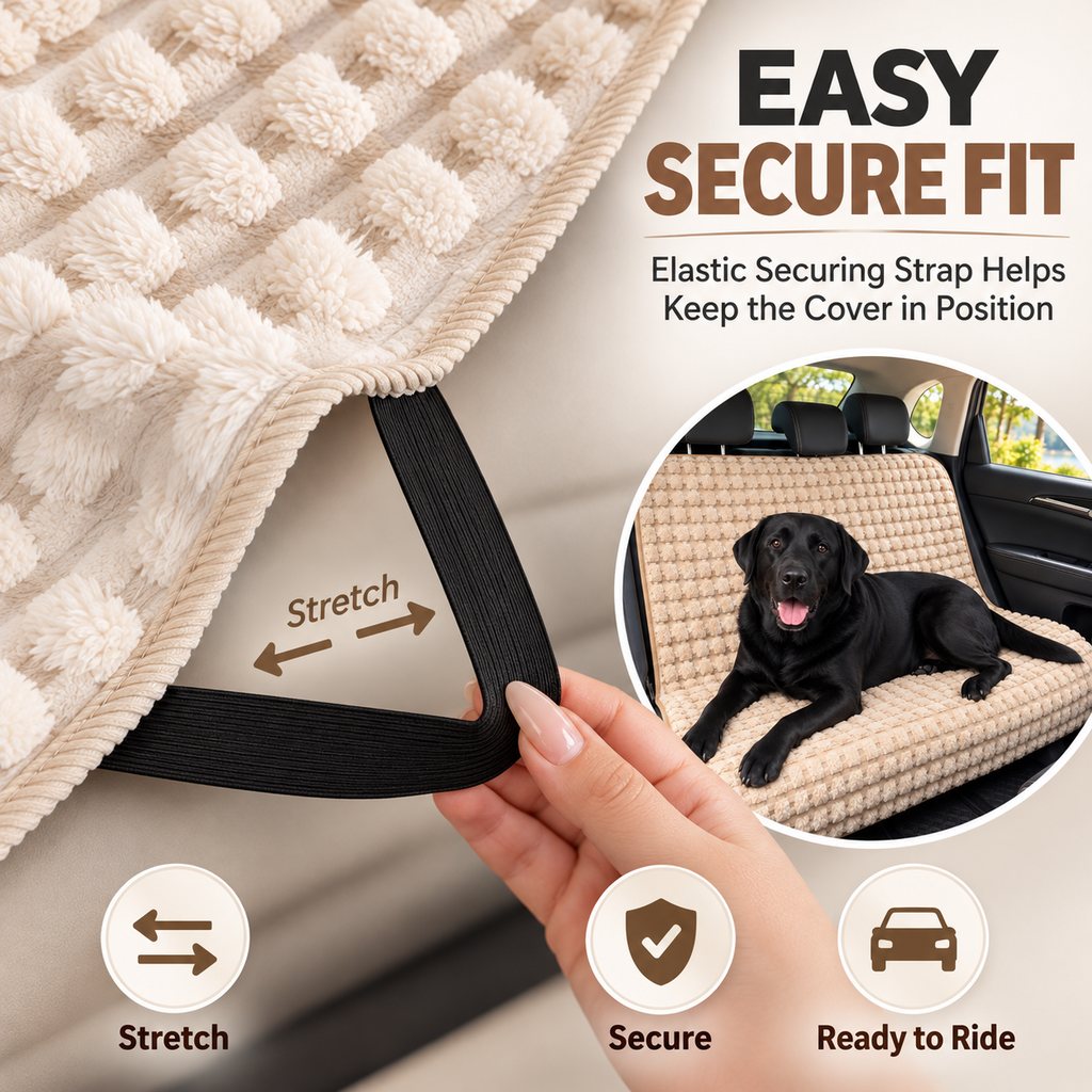 Ortekor Plush Dog Car Seat Cover for Back Seat - Cozy Bench Seat Protector for Pet Hair, Dirt & Everyday Scratches
