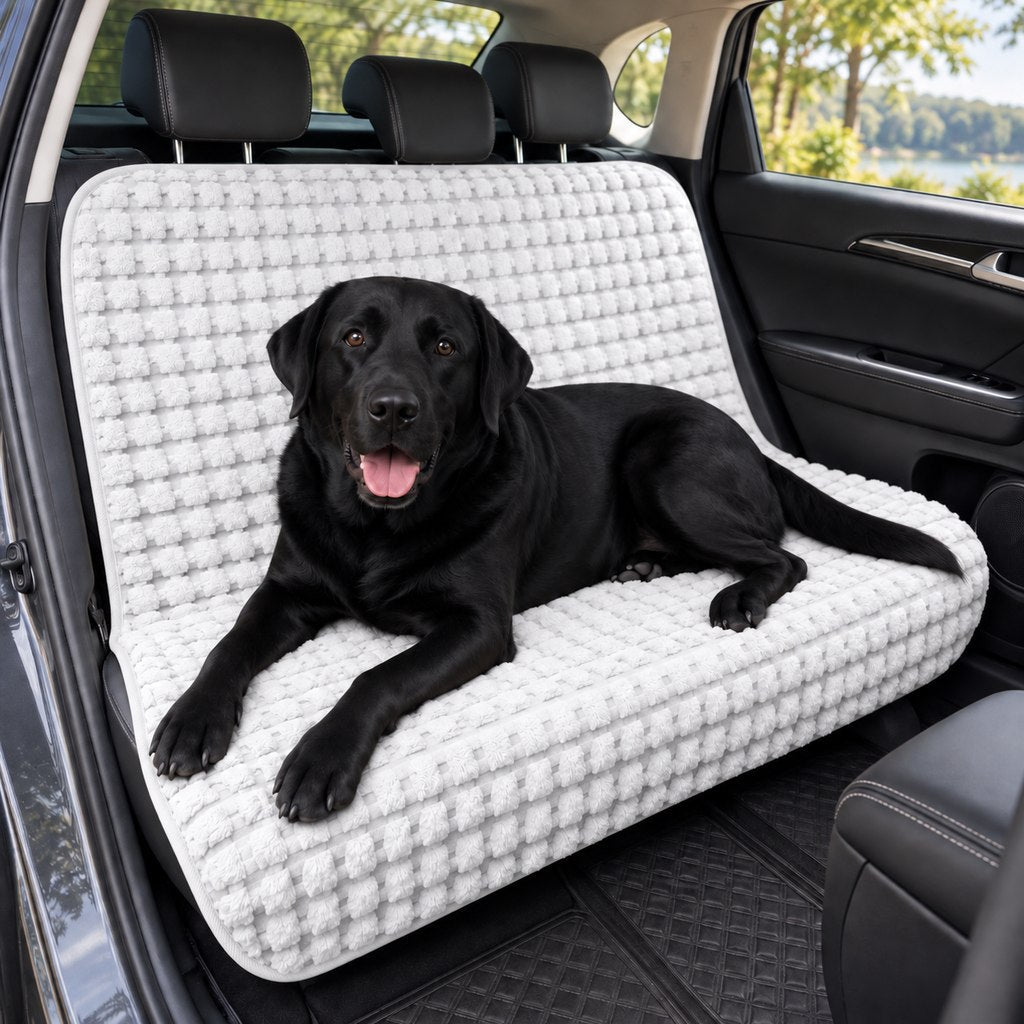 Ortekor Plush Dog Car Seat Cover for Back Seat - Cozy Bench Seat Protector for Pet Hair, Dirt & Everyday Scratches