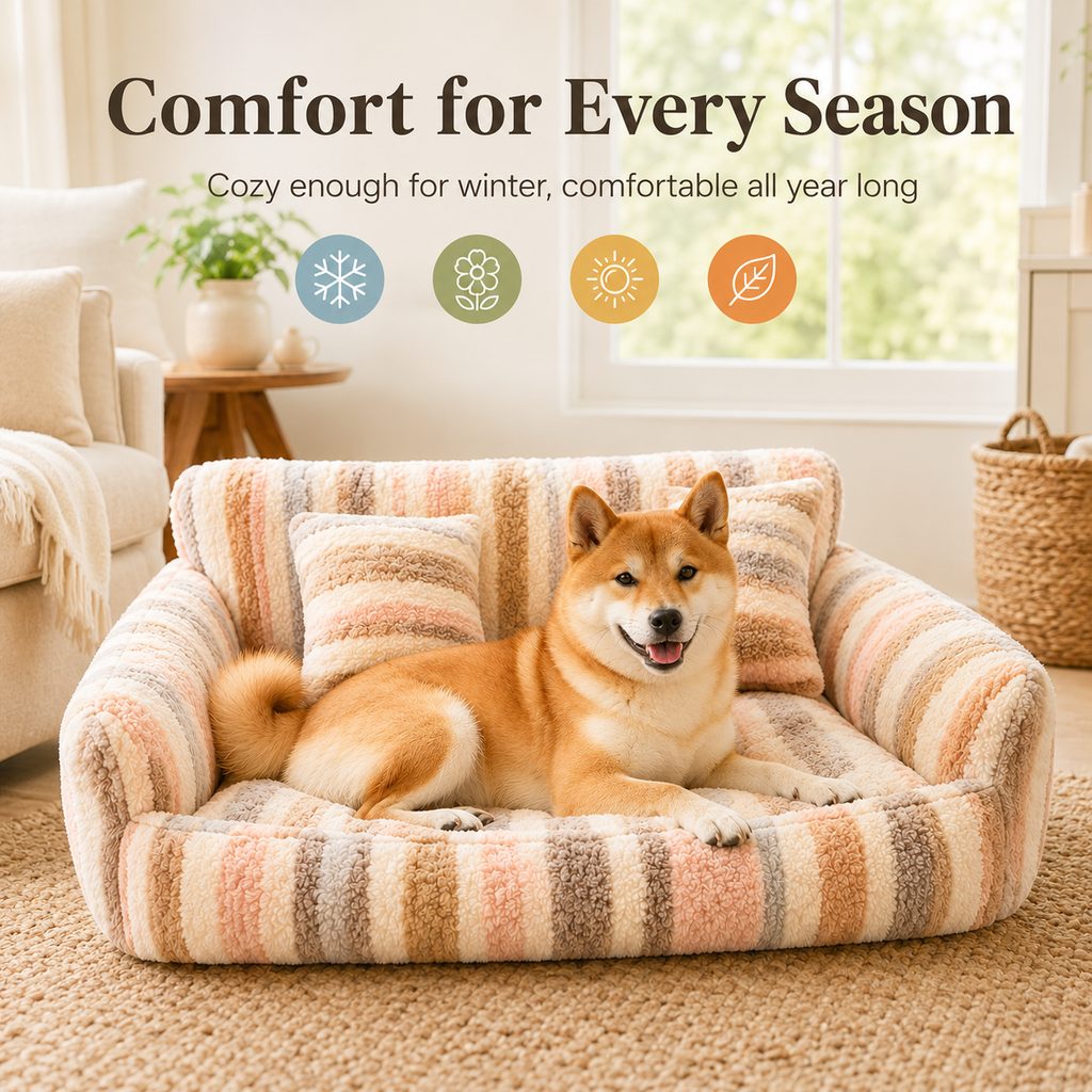 Ortekor Cozy Plush Dog Sofa Bed for Living Rooms - Soft Bolstered Support for Everyday Naps