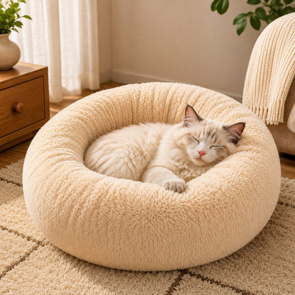 Ortekor Plush Donut Pet Bed for Cats & Small Dogs - Warm Cozy Nest for Cold Floors