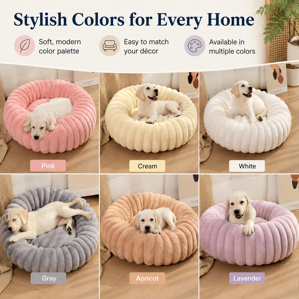 Ortekor Plush Donut Dog & Cat Bed with Raised Rim - Cozy Ribbed Lounger for Naps & Everyday Rest