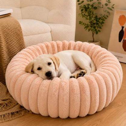 Ortekor Plush Donut Dog & Cat Bed with Raised Rim - Cozy Ribbed Lounger for Naps & Everyday Rest