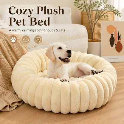 Ortekor Plush Donut Dog & Cat Bed with Raised Rim - Cozy Ribbed Lounger for Naps & Everyday Rest