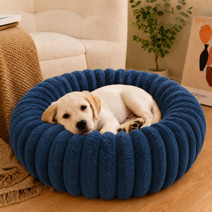 Ortekor Plush Donut Dog & Cat Bed with Raised Rim - Cozy Ribbed Lounger for Naps & Everyday Rest