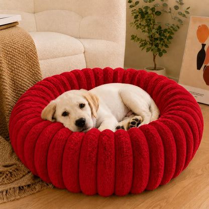 Ortekor Plush Donut Dog & Cat Bed with Raised Rim - Cozy Ribbed Lounger for Naps & Everyday Rest