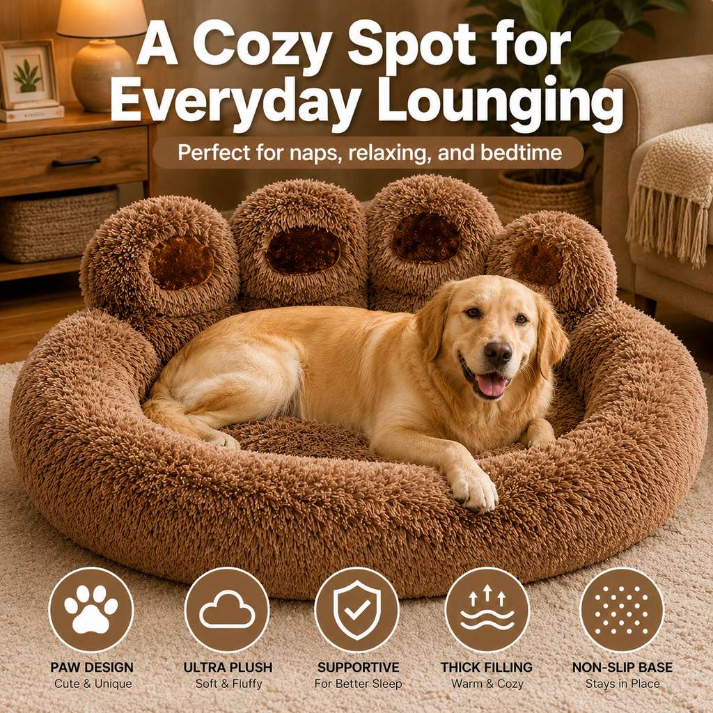 Ortekor Plush Paw-Shaped Dog Bed for Indoor Sleeping - Raised Bolster Support for Cold Hard Floors