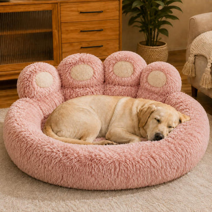 Ortekor Plush Paw-Shaped Dog Bed for Indoor Sleeping - Raised Bolster Support for Cold Hard Floors