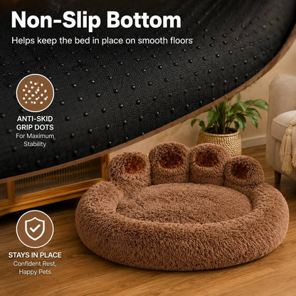 Ortekor Plush Paw-Shaped Dog Bed for Indoor Sleeping - Raised Bolster Support for Cold Hard Floors