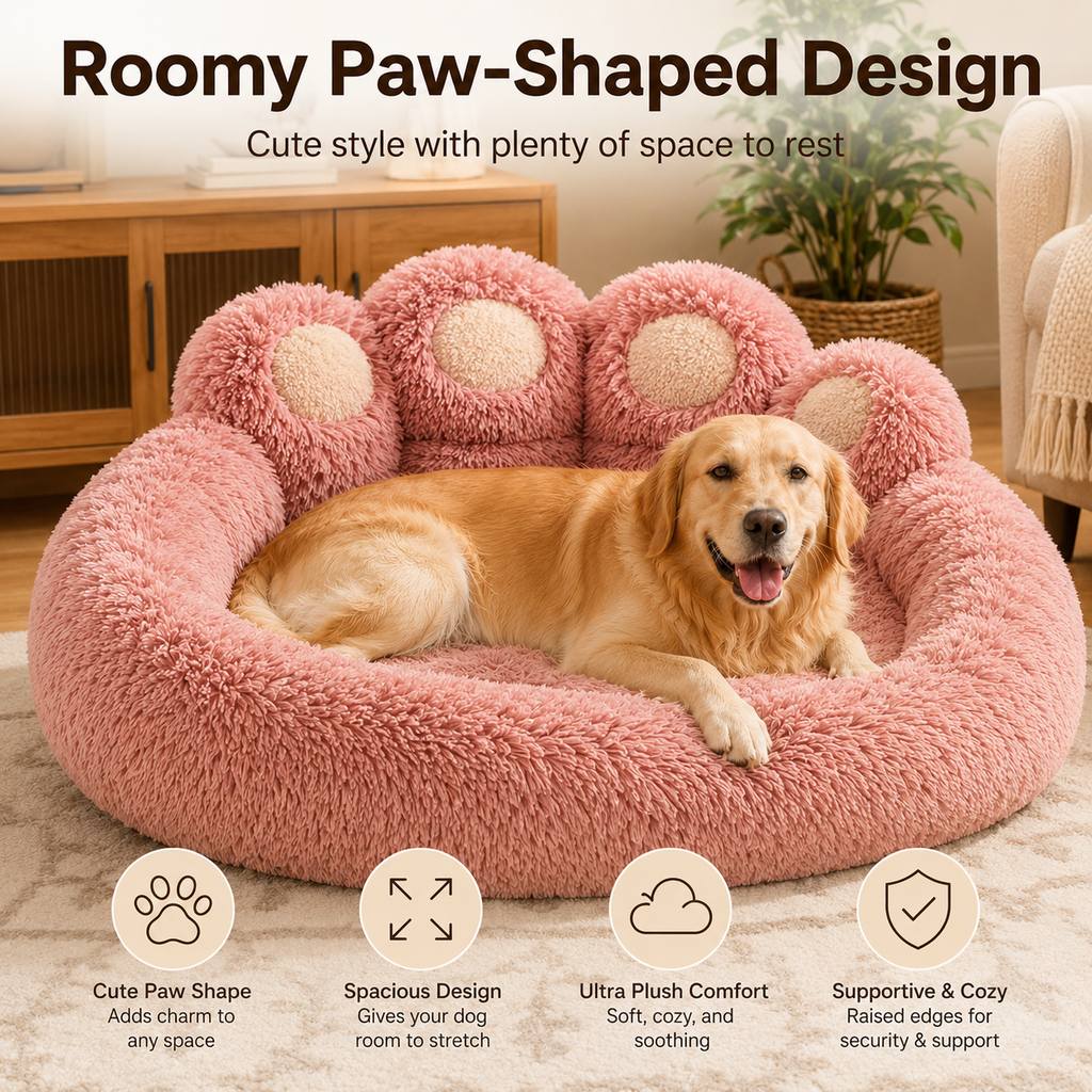 Ortekor Plush Paw-Shaped Dog Bed for Indoor Sleeping - Raised Bolster Support for Cold Hard Floors
