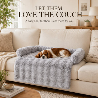 Ortekor Plush Pet Sofa Protector Bed for Dogs & Cats – 29.5" Couch Cover with 3-Sided Bolster & Non-Slip Backing for Pet Hair, Paw Dirt & Everyday Mess