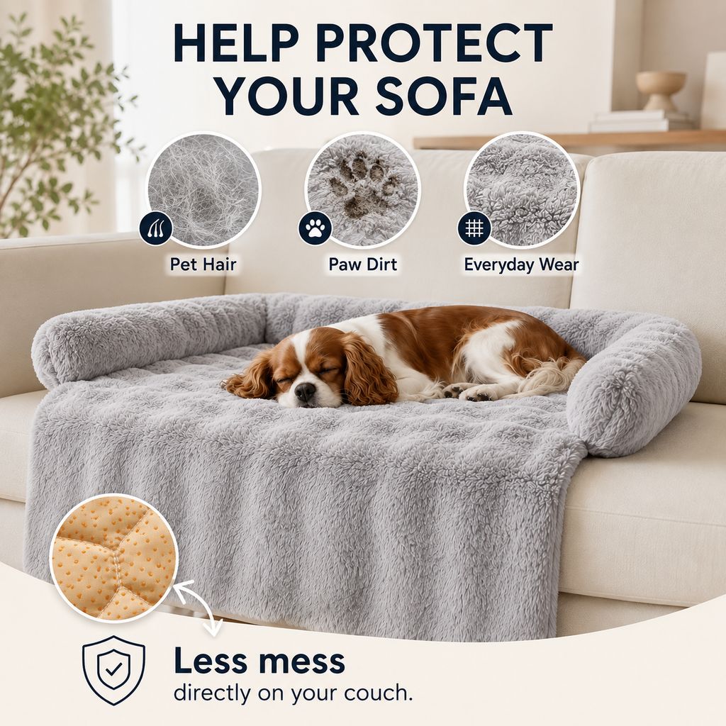 Ortekor Plush Pet Sofa Protector Bed for Dogs & Cats – 29.5" Couch Cover with 3-Sided Bolster & Non-Slip Backing for Pet Hair, Paw Dirt & Everyday Mess