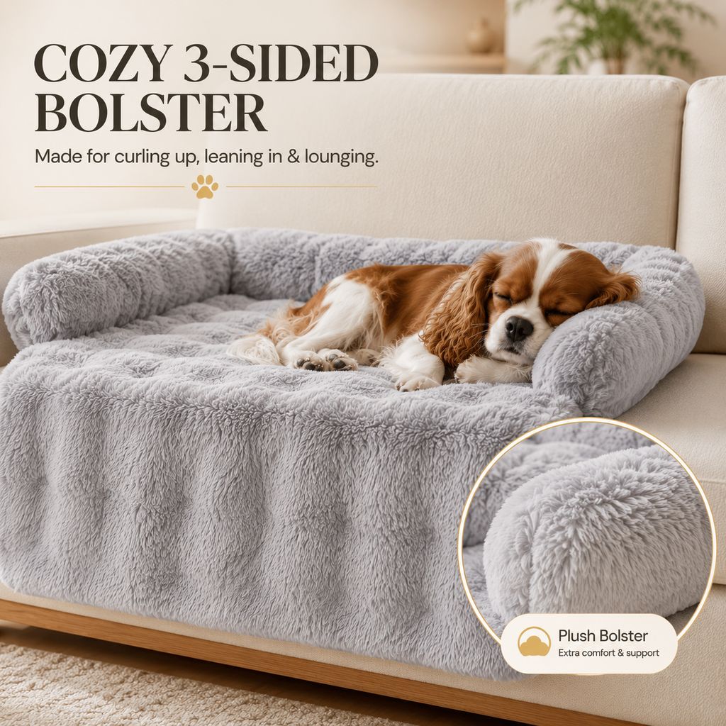 Ortekor Plush Pet Sofa Protector Bed for Dogs & Cats – 29.5" Couch Cover with 3-Sided Bolster & Non-Slip Backing for Pet Hair, Paw Dirt & Everyday Mess