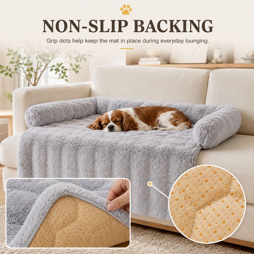 Ortekor Plush Pet Sofa Protector Bed for Dogs & Cats – 29.5" Couch Cover with 3-Sided Bolster & Non-Slip Backing for Pet Hair, Paw Dirt & Everyday Mess