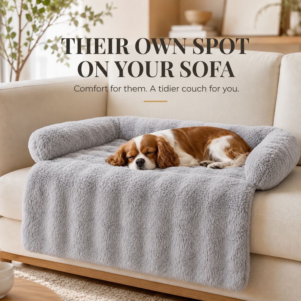 Ortekor Plush Pet Sofa Protector Bed for Dogs & Cats – 29.5" Couch Cover with 3-Sided Bolster & Non-Slip Backing for Pet Hair, Paw Dirt & Everyday Mess