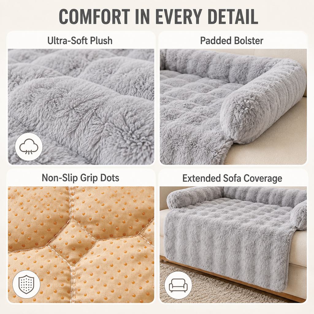 Ortekor Plush Pet Sofa Protector Bed for Dogs & Cats – 29.5" Couch Cover with 3-Sided Bolster & Non-Slip Backing for Pet Hair, Paw Dirt & Everyday Mess