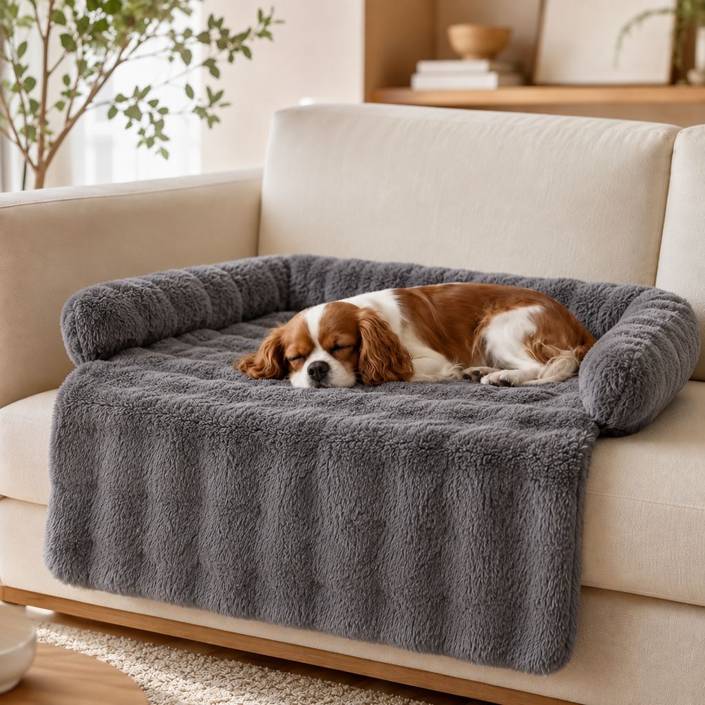 Ortekor Plush Pet Sofa Protector Bed for Dogs & Cats – 29.5" Couch Cover with 3-Sided Bolster & Non-Slip Backing for Pet Hair, Paw Dirt & Everyday Mess