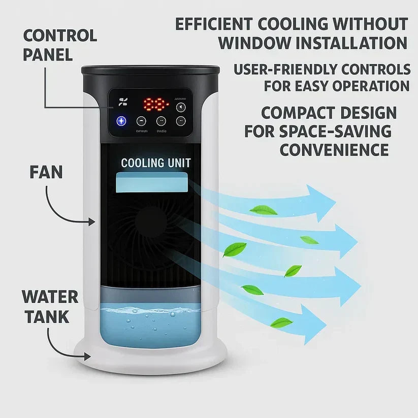 Personal Evaporative Cooler with Humidifier 5-in-1 Compact Floor Standing Unit 18W Quiet Desktop Cooling Fan for Home Office Bedroom Dorm