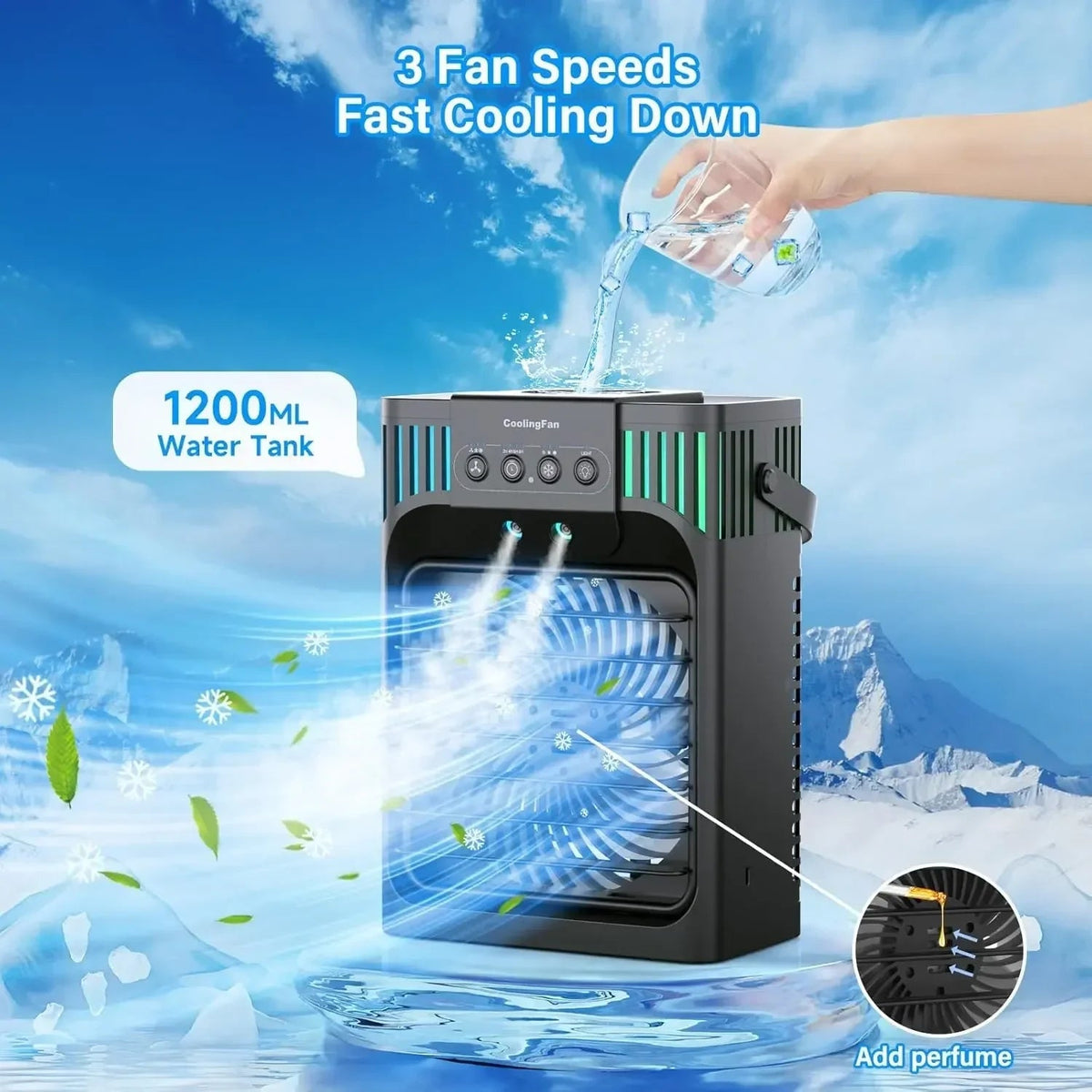 Compact Air Cooler | Evaporative Cooling Fan with Remote Control | 3-Speed Airflow for Personal Comfort