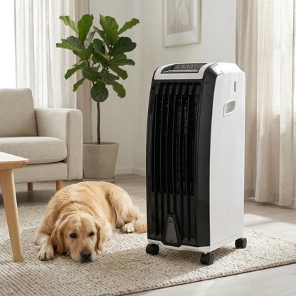 Evaporative Air Cooler with Wheels – Portable Cooling Fan Tower with Water Tank for Bedroom & Home Office