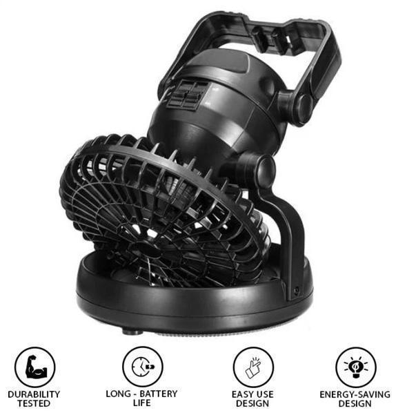 Portable Camping Fan | Rechargeable Battery Operated Fan with LED Light | Lightweight Design for Outdoor Comfort