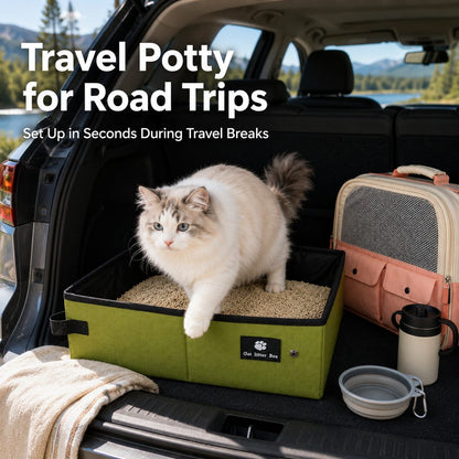Ortekor Portable Foldable Cat Litter Box for Road Trips, Hotels & RV Travel - Reusable Waterproof Travel Cat Toilet to Stop Leaks & Save Space