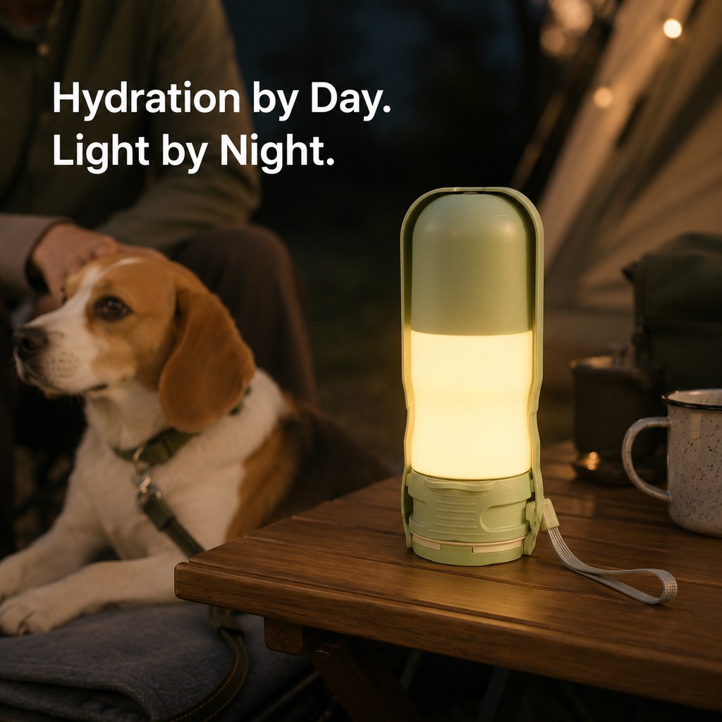 Ortekor 2-in-1 Portable Dog Water Bottle with LED Light - 12 fl oz Foldable Bowl for Walks, Hikes & Camping, No Extra Bowl Needed