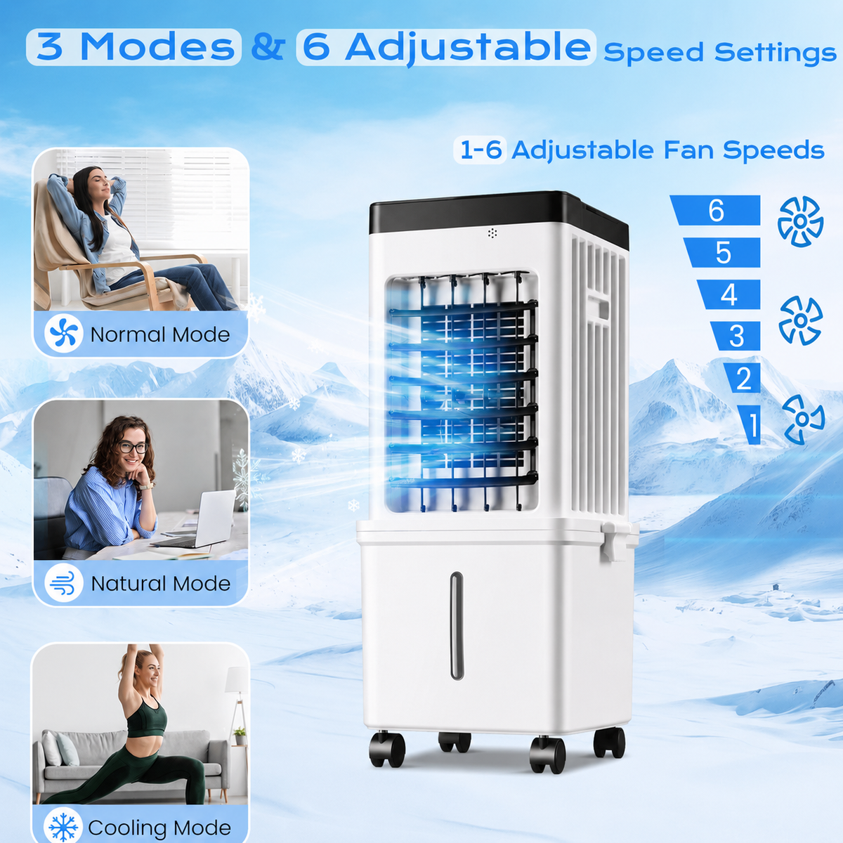 12-Liter Portable Evaporative Cooler with Remote Control & 24-Hour Timer for Bedrooms, Living Rooms, Home Office, Efficient Air Cooling
