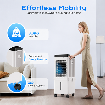 12-Liter Portable Evaporative Cooler with Remote Control & 24-Hour Timer for Bedrooms, Living Rooms, Home Office, Efficient Air Cooling