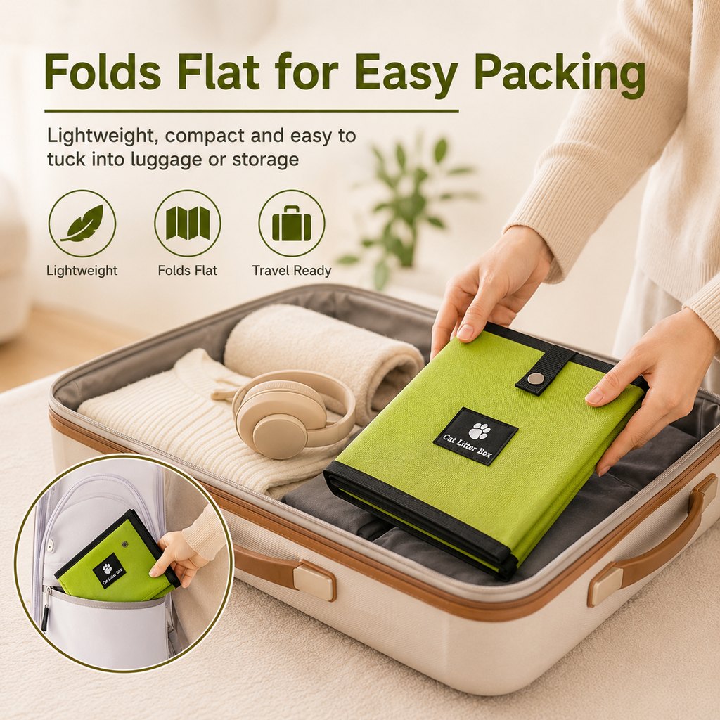 Ortekor Portable Foldable Cat Litter Box for Travel, Hotels & RVs - Packs Flat, Helps Keep Floors Clean