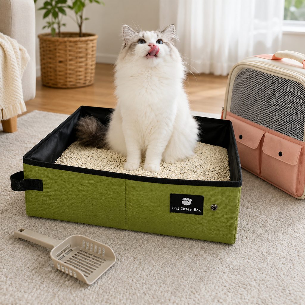 Ortekor Portable Foldable Cat Litter Box for Road Trips, Hotels & RV Travel - Reusable Waterproof Travel Cat Toilet to Stop Leaks & Save Space