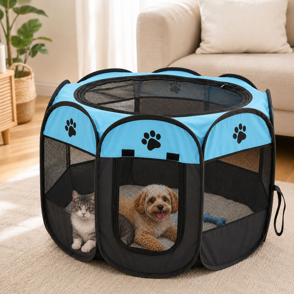 Ortekor Portable Foldable Dog & Cat Playpen for Home, Travel & Camping - Breathable Space-Saving Pet Pen with Carry Bag