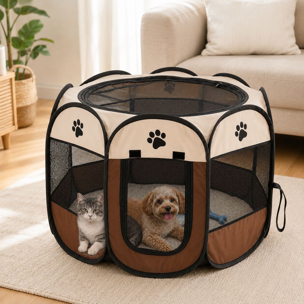 Ortekor Portable Foldable Dog & Cat Playpen for Home, Travel & Camping - Breathable Space-Saving Pet Pen with Carry Bag