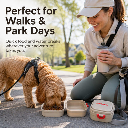 Ortekor Portable 2-in-1 Folding Pet Bowl for Walks & Travel - Keeps Food and Water Separate